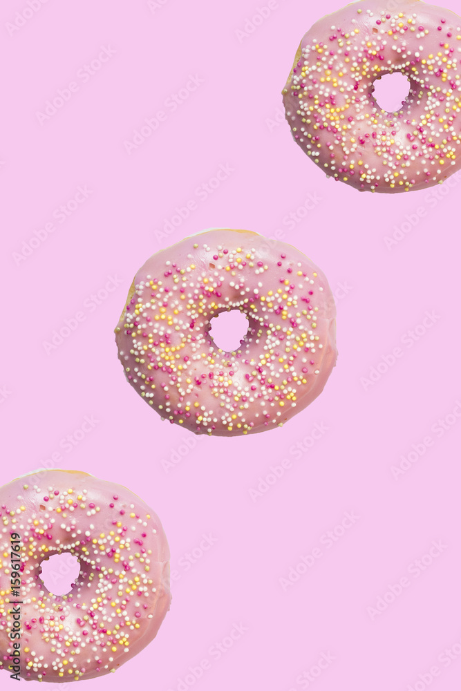 donuts on colorful background, texture pop minimalist theme trendy food
