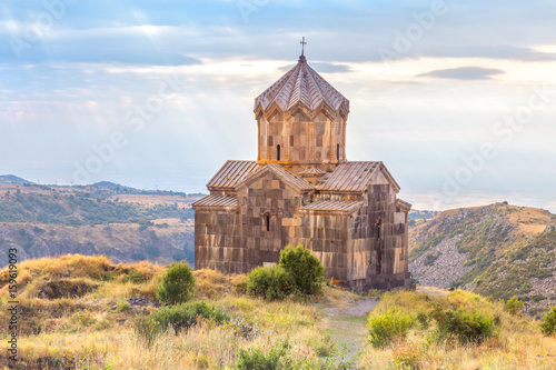 Church in the clouds on the slopes of Mount Aragats. Amberd. Armenia photo