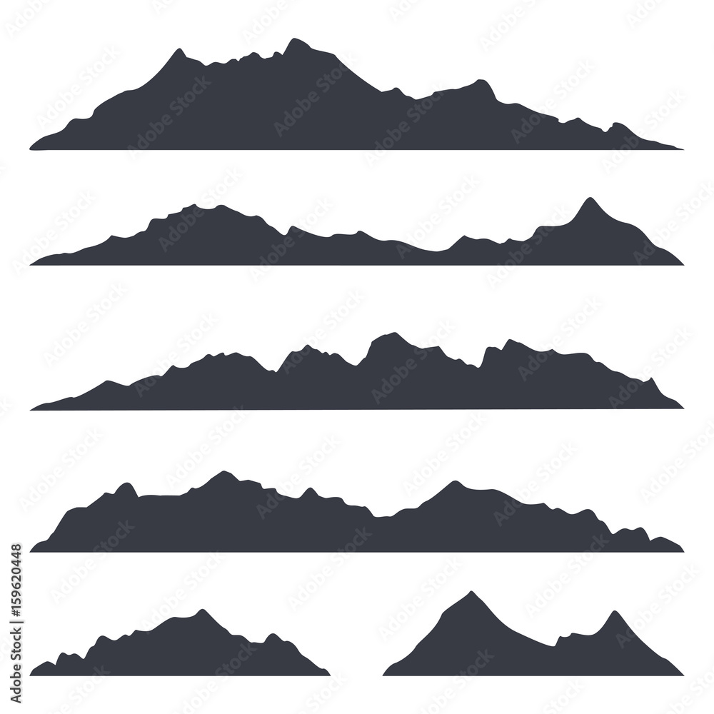Naklejka Mountains silhouettes on the white background. Vector set of outdoor design elements.