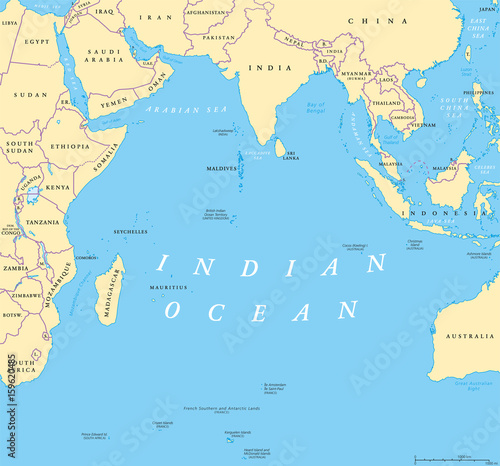 Valokuvatapetti Indian Ocean political map