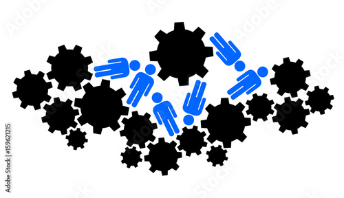 Metaphor meaning: Negative tyranny and oppression of technological and industrial system and power. Society is oppressed and destroyed by mechanical and automatic cogwheels