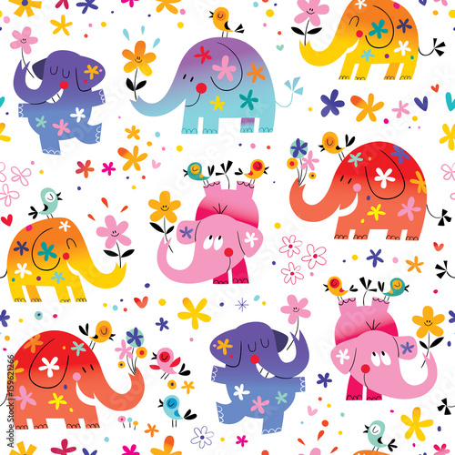 cute elephants seamless pattern