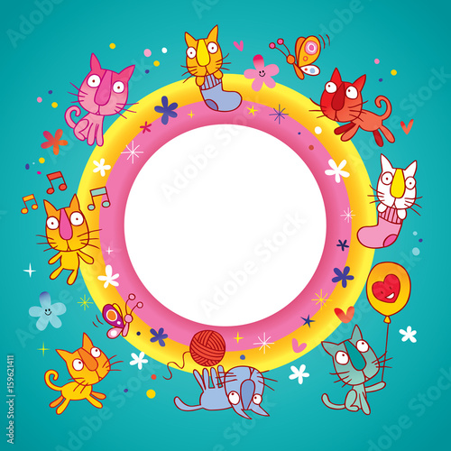 cute kittens blank banner round frame border