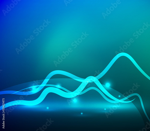 Glowing magic wave line with light effects in darkness