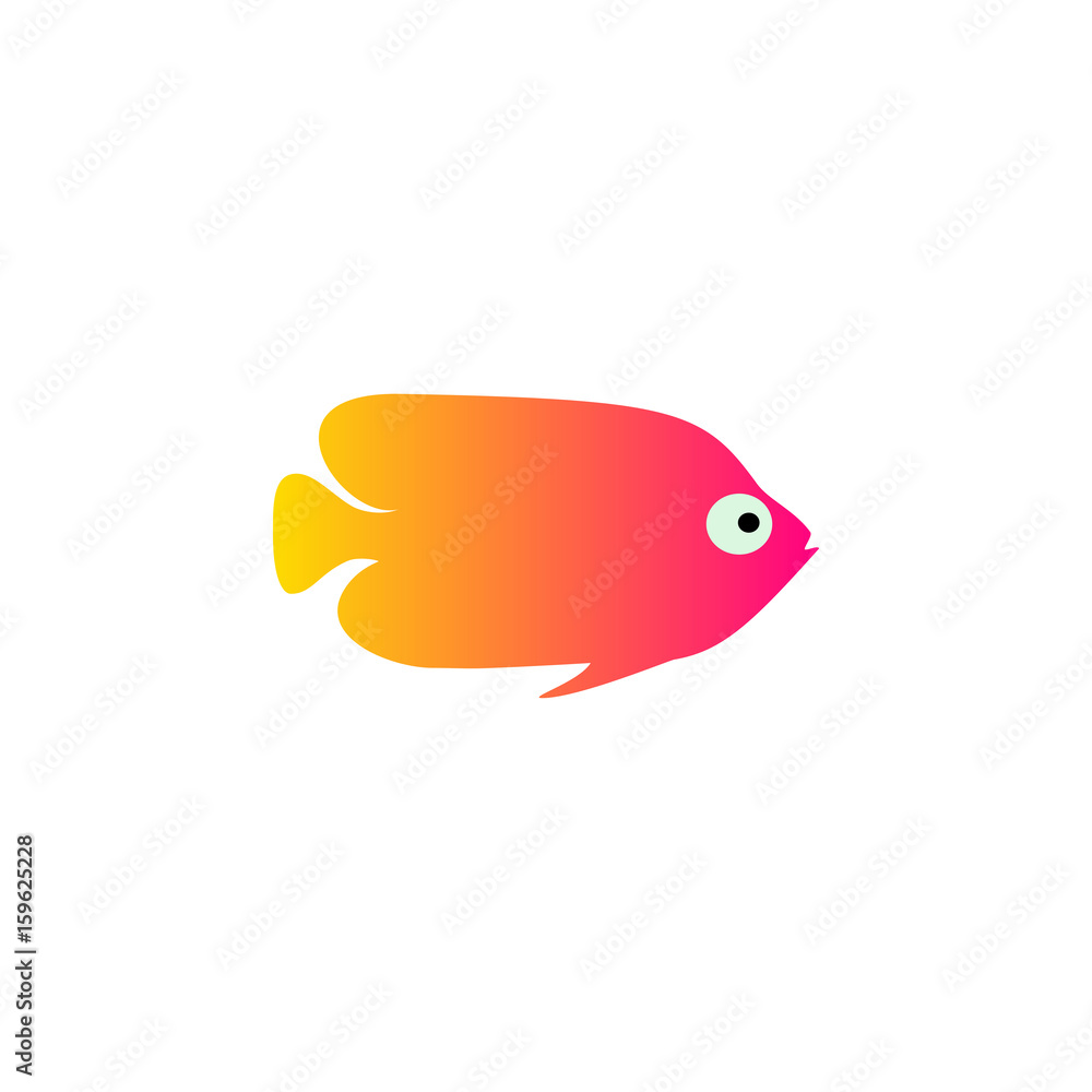 Yellow red fish vector illustration icon. Aquarium fishes flat style isolated on white background. Tropical, sea, fish flat design Yellow red fish vector illustration icon. Aquarium fishes flat style isolated on white background. Tropical, sea, fish flat design