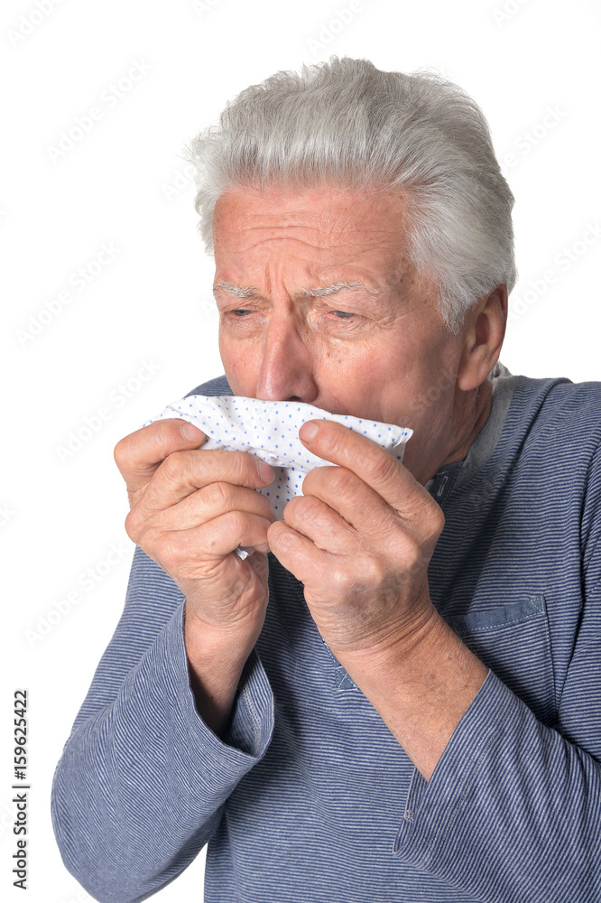 Portrait of coughing senior man Portrait of coughing senior man
