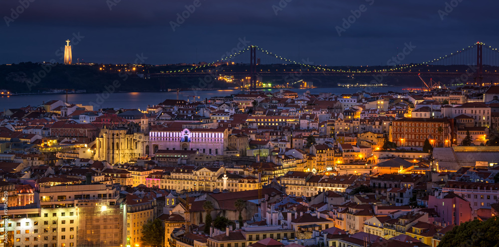 night view of Lisbon Portugal.