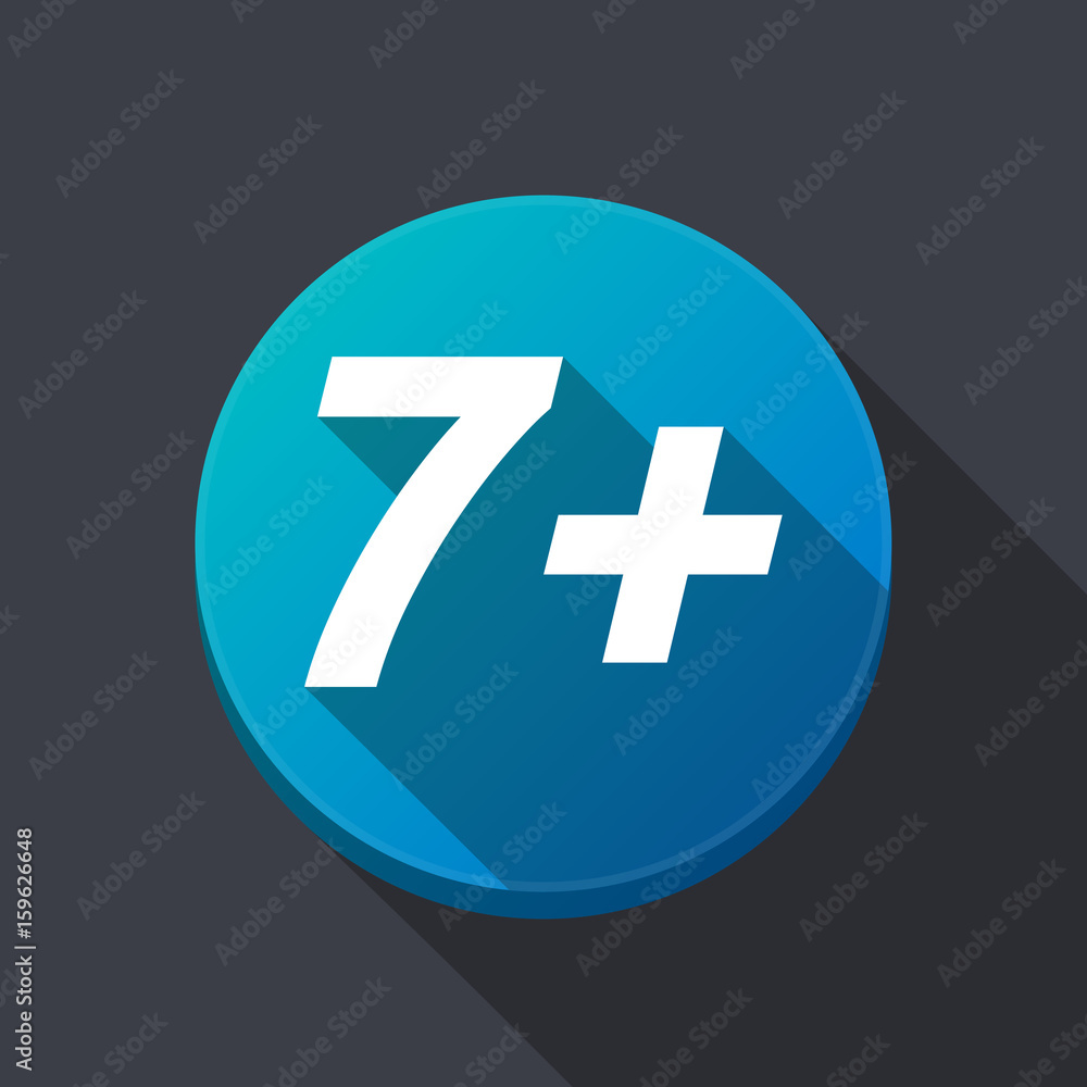 Fototapeta premium Long shadow round buttonwith the text 7+