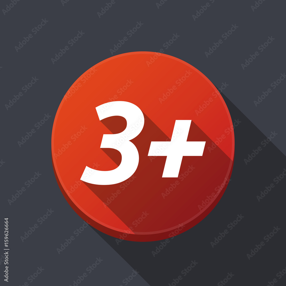 Fototapeta premium Long shadow round buttonwith the text 3+