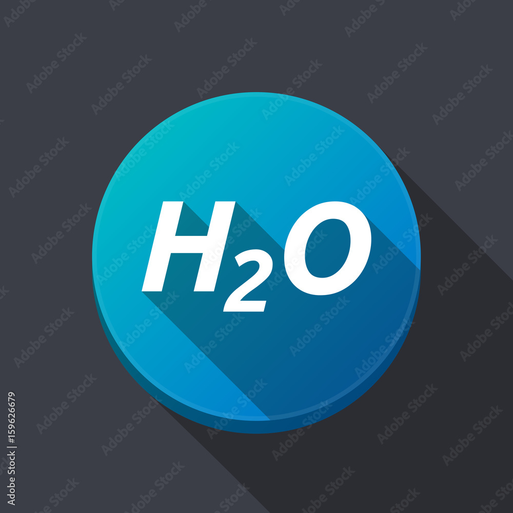 Long shadow round buttonwith the text H2O Long shadow round buttonwith the text H2O