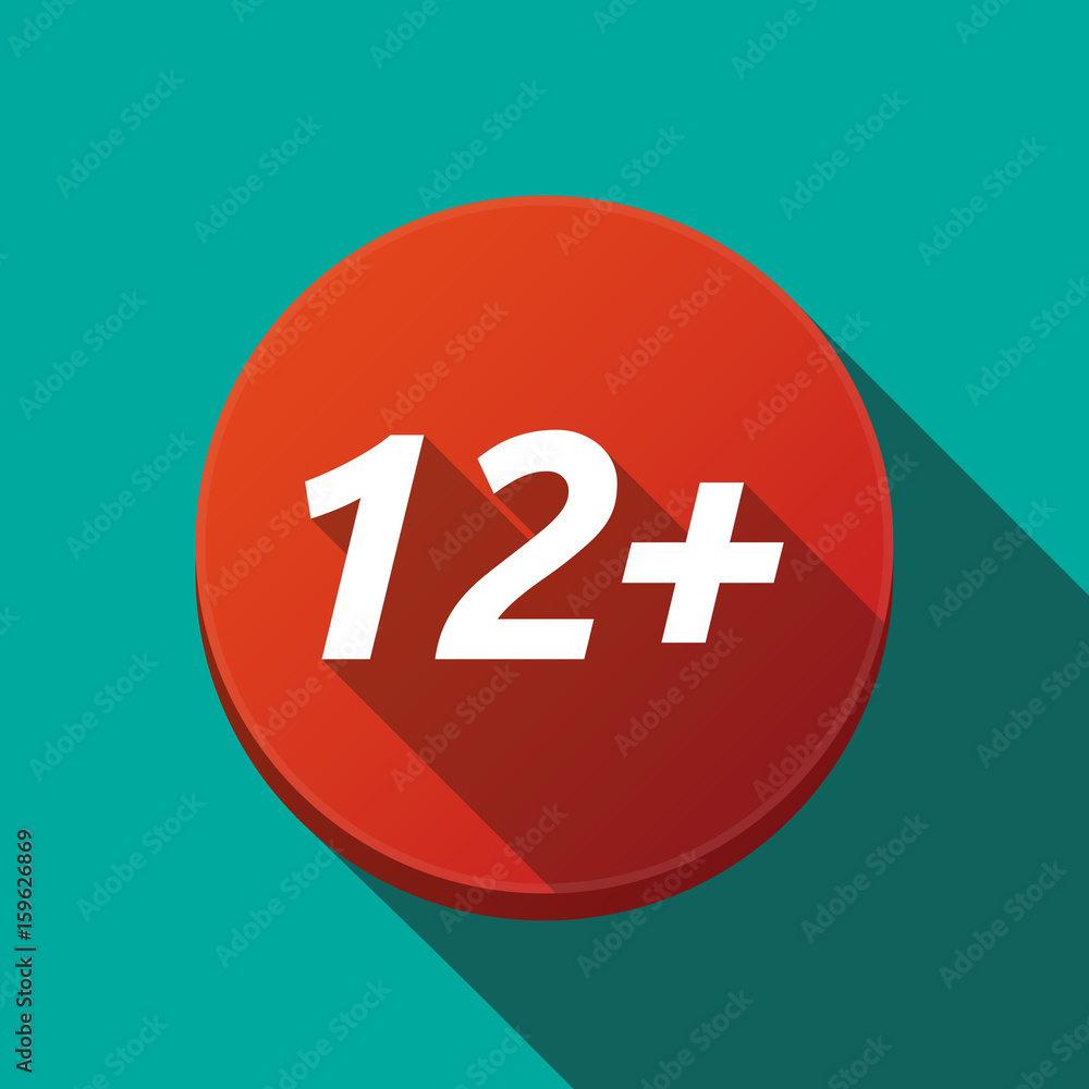 Long shadow round buttonwith    the text 12+
