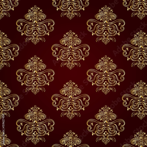 Pattern damask golden over gradient isolated layered