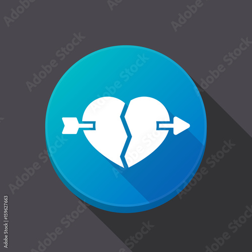 Long shadow button with  a broken heart pierced by an arrow
