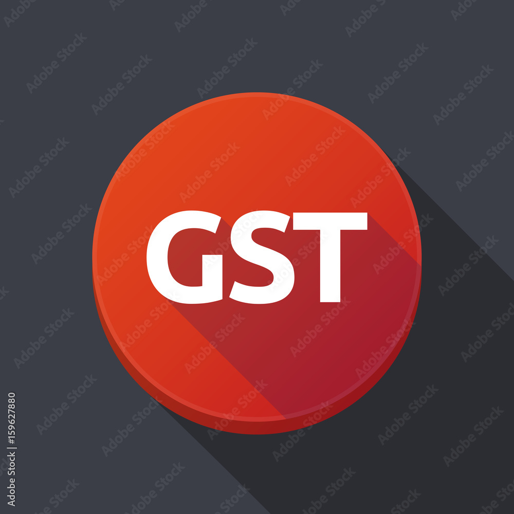 Long shadow button with the Goods and Service Tax acronym GST Long shadow button with the Goods and Service Tax acronym GST