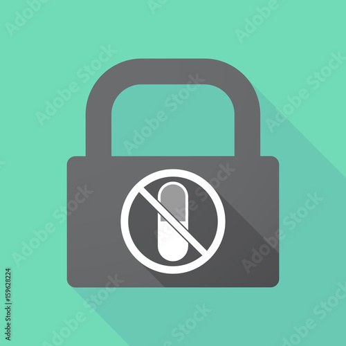 Long shadow lock with  a pill  in a not allowed signal