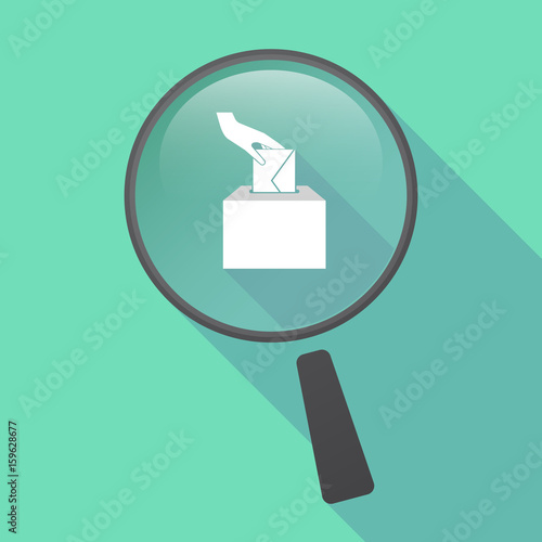 Long shadow loupe with  a hand inserting an envelope in a ballot box