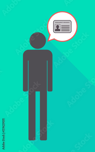 Long shadow male pictogram with  a green card