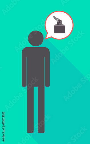 Long shadow male pictogram with  a hand inserting an envelope in a ballot box