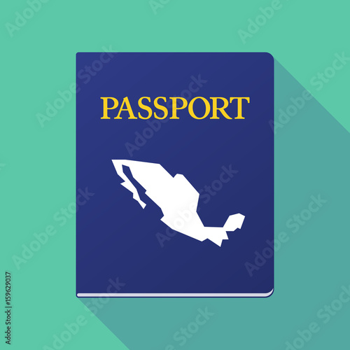 Long shadow passport with  a map of Mexico