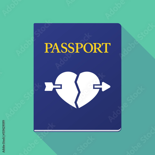 Long shadow passport with  a broken heart pierced by an arrow
