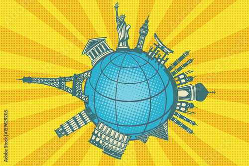 Famous landmarks of the world. Round planet travel