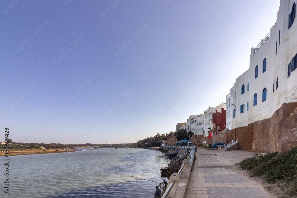 Azemmour, view from ancient fortress walls built in stone and adobe to Oum Er-Rbia river, El Jadida