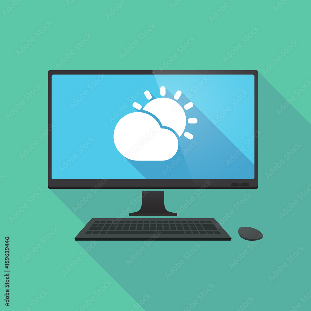 Long shadow computer with the Sun shining behind a cloud Long shadow computer with the Sun shining behind a cloud