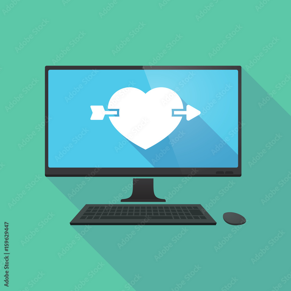 Long shadow computer with a heart pierced by an arrow Long shadow computer with a heart pierced by an arrow