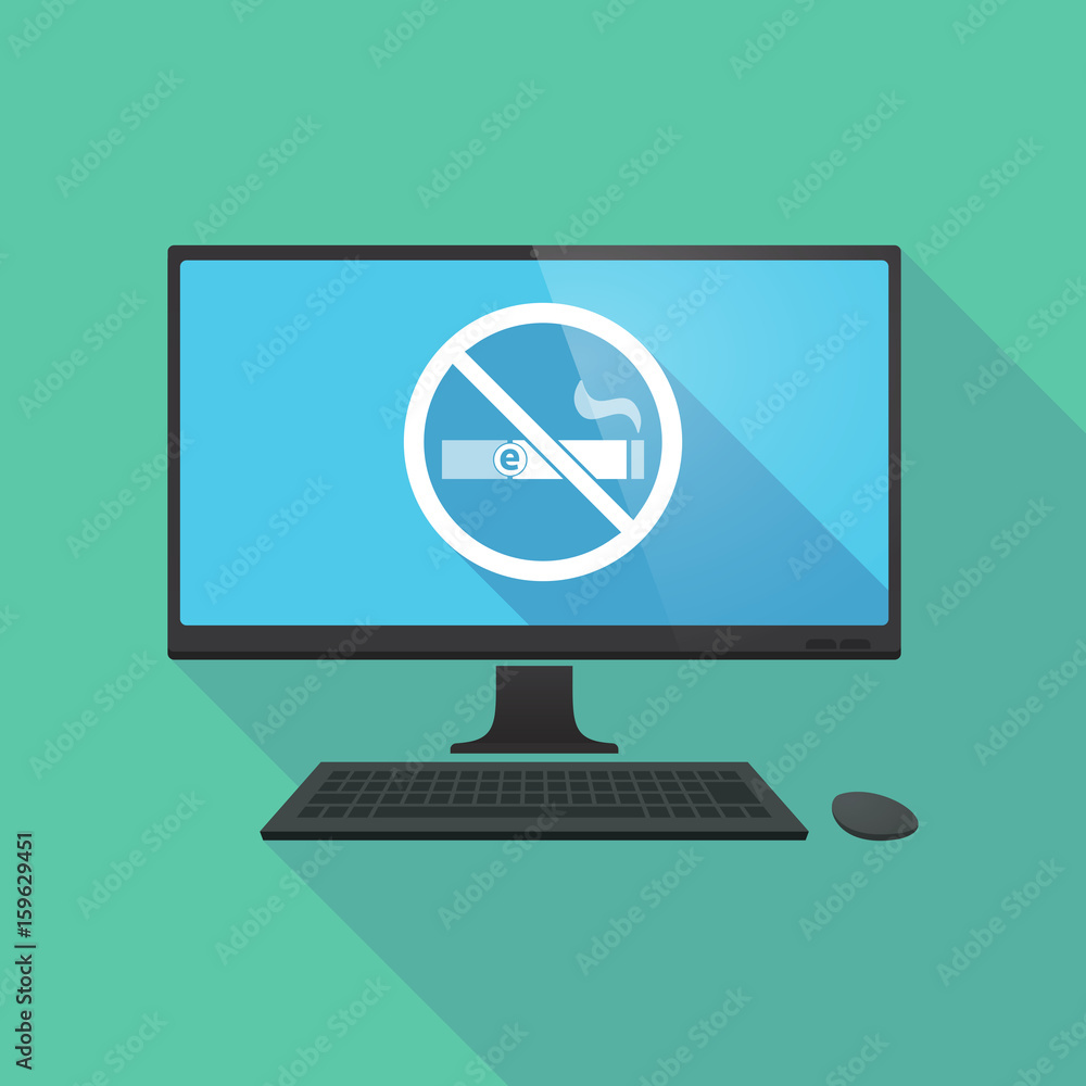 Long shadow computer with an e-cigarette in a not allowed signal Long shadow computer with an e-cigarette in a not allowed signal