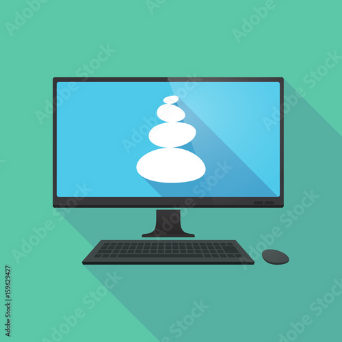 Long shadow computer with  a stacked zen stones