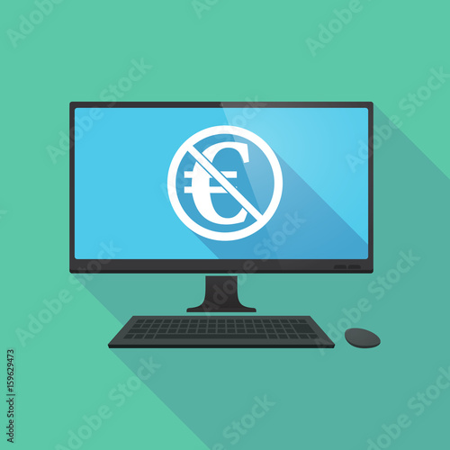 Long shadow computer with  an euro sign  in a not allowed signal
