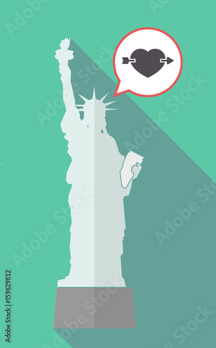 Long shadow statue of liberty with  a heart pierced by an arrow