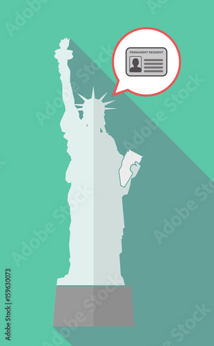Long shadow statue of liberty with  a green card