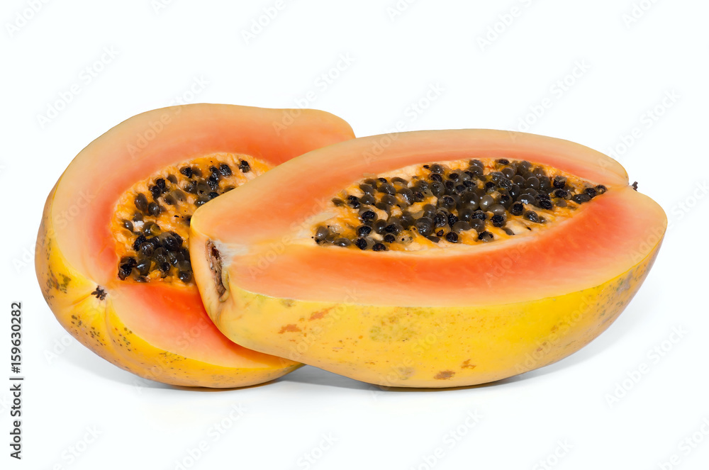 Sliced of fresh papaya isolated on white background. Sliced of fresh papaya isolated on white background.