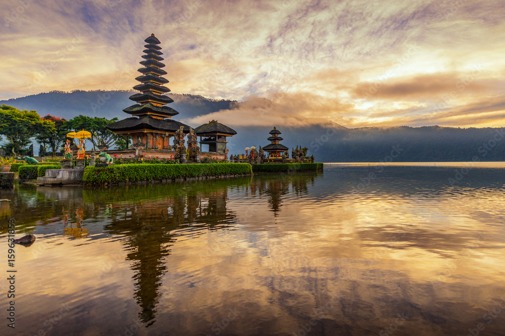 Pura Ulun Danu Bratan, Hindu temple on Bratan lake landscape, one of famous tourist attraction in Bali, Indonesia