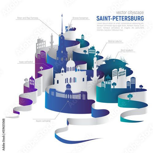 Saint-Petersburg vector cityscape. Vector monuments set for travel infographics. Use this vector illustration for design your website or print publications