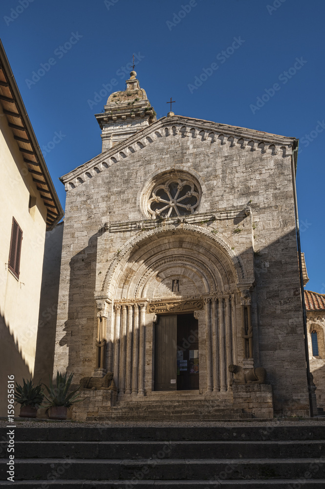 SAN QUIRICO D'ORCIA, ITALY - OCTOBER 30, 2016:Cathedral of San Quirico D'Orcia in Tuscany, Italy