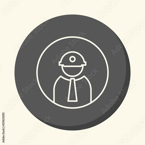 Man in helmet with lantern and tie, vector round linear icon with illusion of volume