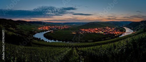 Panorama with the Moselle Loop between Leiwen and Trittenheim in Germany.
