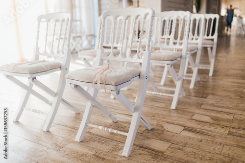 Pink wedding decoration with white and green flowers