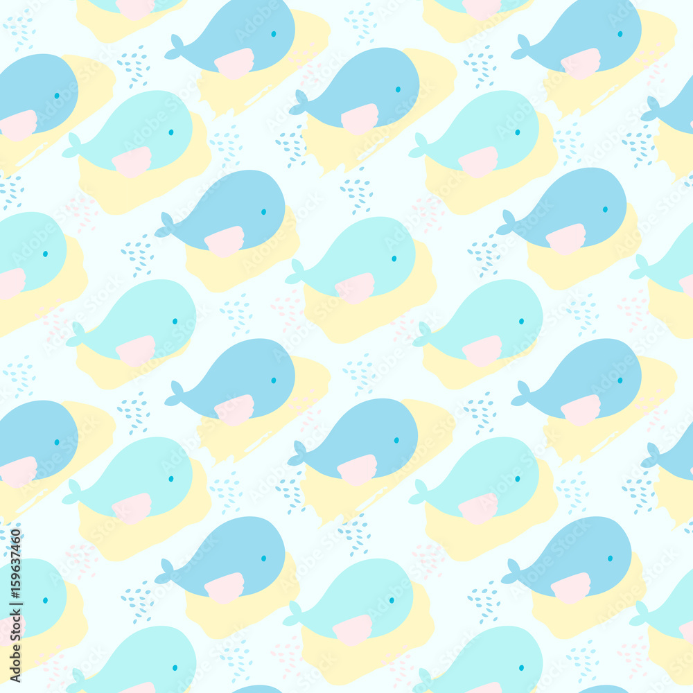 Whales and abstract spots seamless vector background Whales and abstract spots seamless vector background