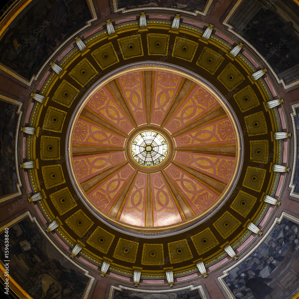 View of the dome and murals inside the Alabama State Capitol building in Montgomery