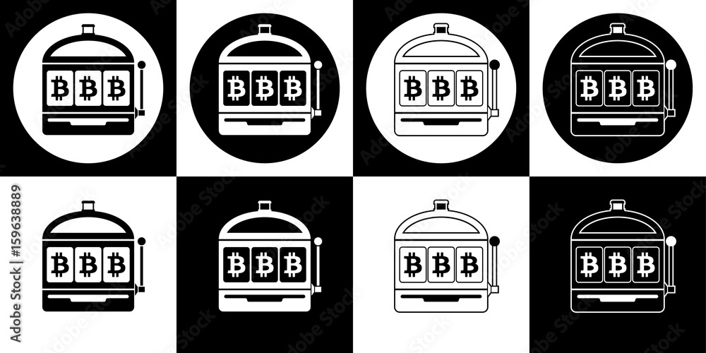 Black and white bitcoin slot machine icon set