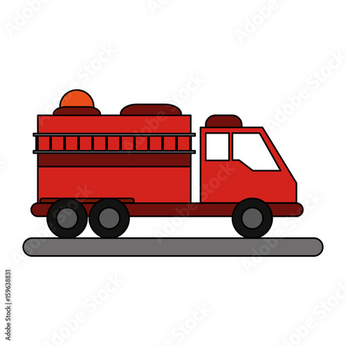 Fire truck puts out fire illustration vector design icon flat