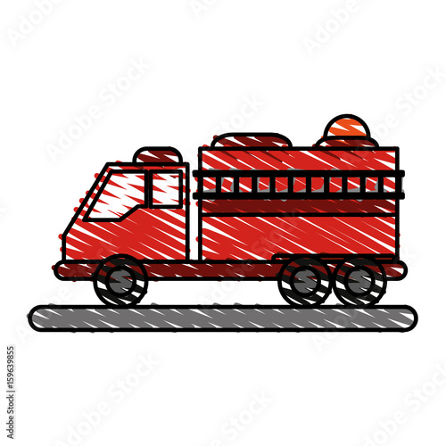 Fire truck puts out fire illustration vector design icon scribble