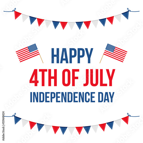 4th of july, american independence day flat design vector illustration, card.