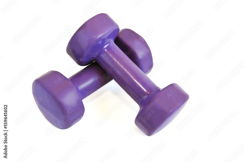 Purple dumbbells on a white background Purple dumbbells on a white background
