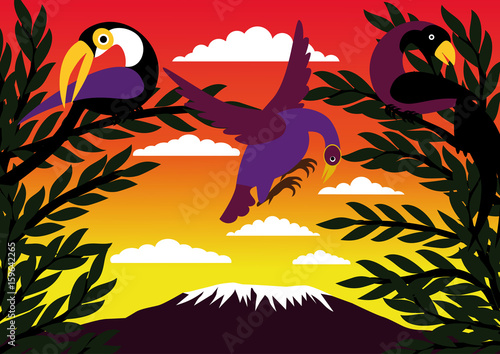 African landscape in the style Tinga-tinga