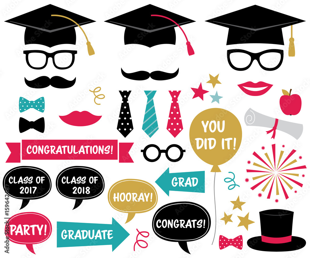 Graduation party design elements and photo booth props Stock Vector | Adobe  Stock