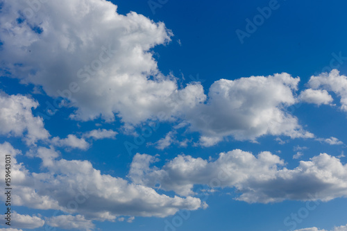 Beautiful blue sky with white clouds. Wide angle view.